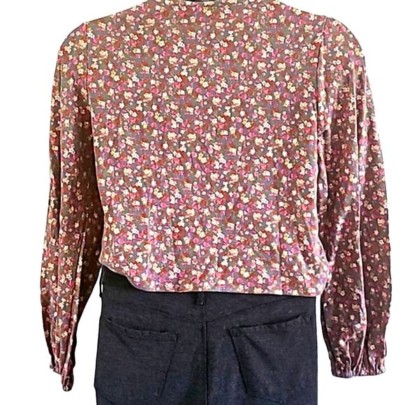 NWOT SO Juniors XXL Floral Ruched Long Sleeve Stretch Knit Crop Top Boho Style - Picture 3 of 9